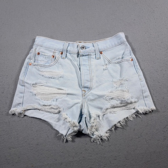 Levi's 501 Shorts Women 25 Distressed Cutoff Light Wash High Rise Button Fly - Picture 1 of 10